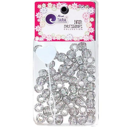 Tara Large Hair Beads - Clear w/ Multi-Color Glitter #9366