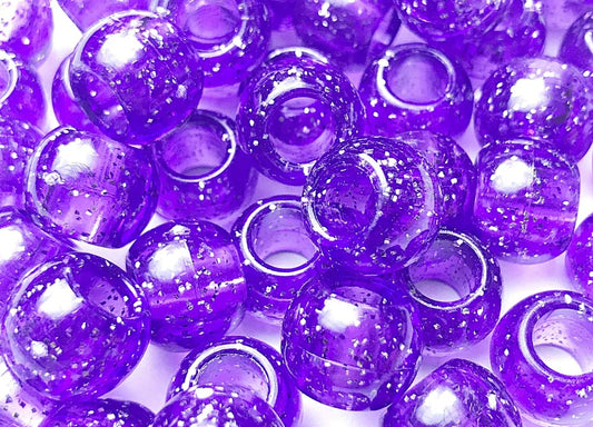 Tara Large Hair Beads - Purple w/ Silver Glitter #ZQ9378