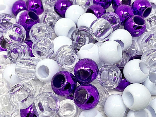 Tara Large Hair Beads - Purple, White & Clear Jumbo Pack #72866