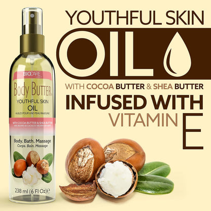 BioCare BodyButter Youthful Skin Body Oil w/ Cocoa Butter & Shea Butter Infused with Vitamin E