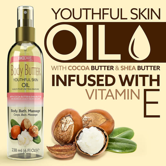 BioCare BodyButter Youthful Skin Body Oil w/ Cocoa Butter & Shea Butter Infused with Vitamin E