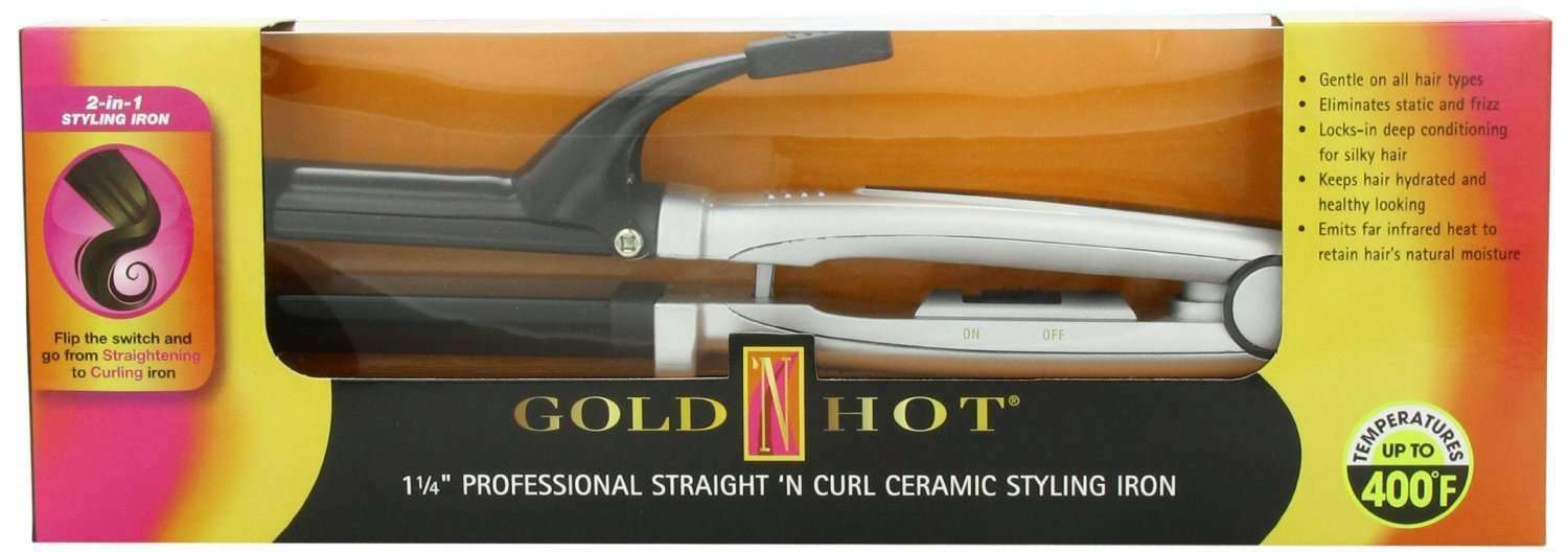 Gold N Hot Straight N Curl Ceramic Styling Iron 1 1/4" - Beautiful Black Hair