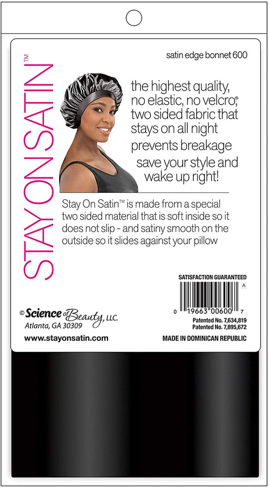 Stay On Satin Smooth Edge Bonnet - Style 600 Black