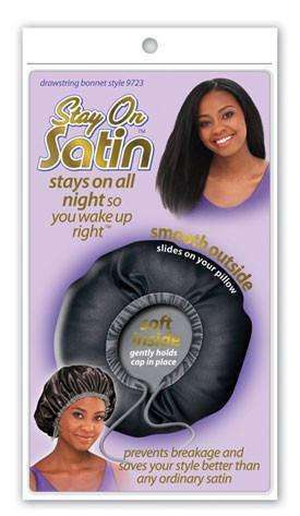 Stay On Satin Drawstring Bonnet - Style 9723 Black - Beautiful Black Hair