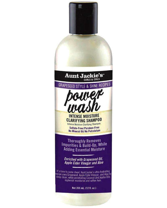 Aunt Jackie's Grapeseed Style & Shine Recipes "Power Wash" Intense Moisture Clarifying Shampoo 12oz - Beautiful Black Hair