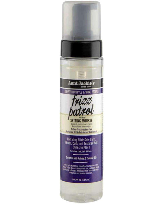 Aunt Jackie's Grapeseed Style & Shine Recipes "Frizz Patrol" Anti-Poof Twist & Curl Setting Mousse - Beautiful Black Hair