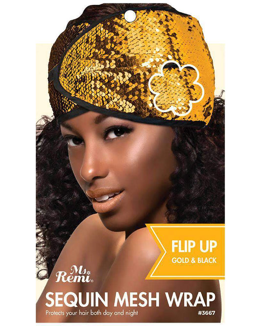 Annie Sequin Mesh Wrap - Flip Up Gold and Black - Beautiful Black Hair