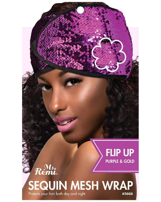 Annie Sequin Mesh Wrap - Flip Up Purple and Gold - Beautiful Black Hair