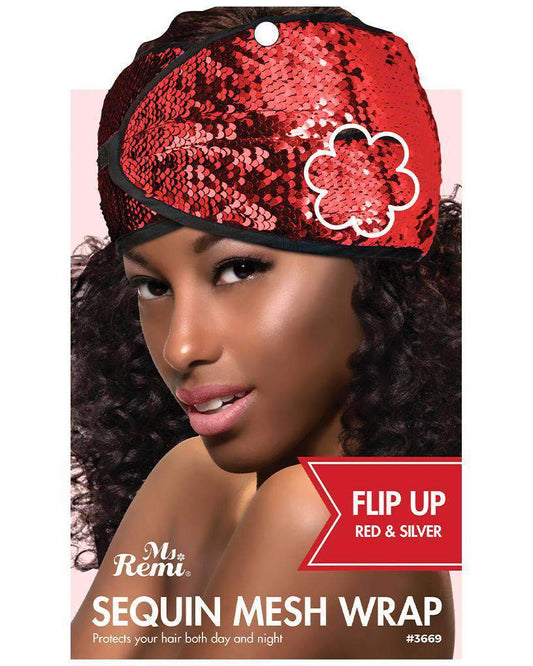 Annie Sequin Mesh Wrap - Flip Up Red and Silver - Beautiful Black Hair