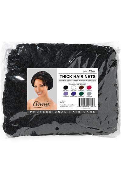 Annie Thick Black Hair Nets - 12pack #4501 - Beautiful Black Hair