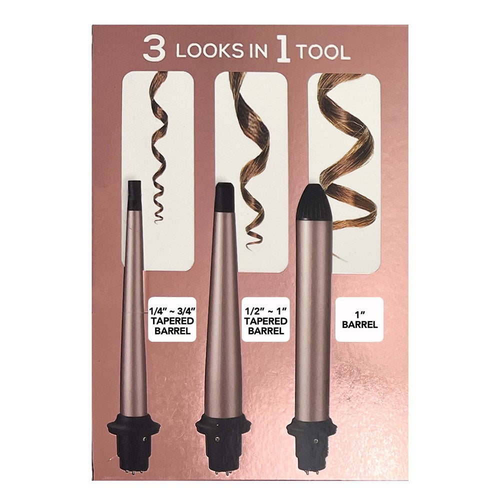 Hot & Hotter 3-In-1 Interchangeable Digital Curling Wand Set Rose Gold & Black #5997