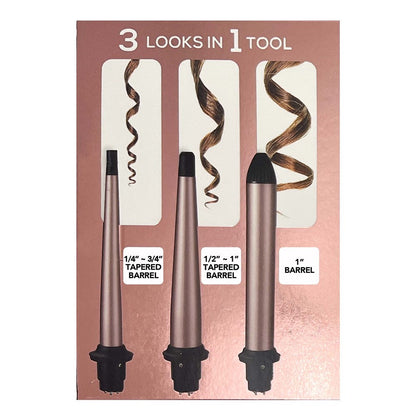 Hot & Hotter 3-In-1 Interchangeable Digital Curling Wand Set Rose Gold & Black #5997