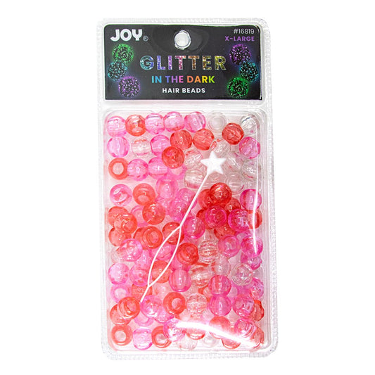 Joy Glitter In the Dark Hair Beads XL - Pink Assorted #16819