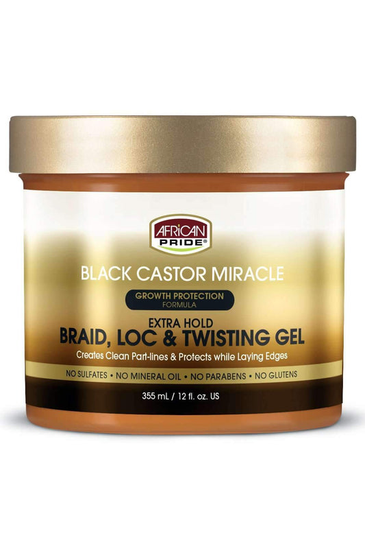 African Pride Black Castor Miracle Extra Hold Braid, Loc & Twist Gel - Beautiful Black Hair
