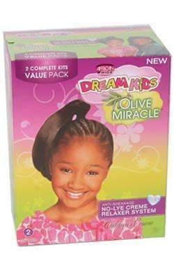 African Pride Dream Kids Olive Miracle No Lye Creme Relaxer 4 Touch Ups Kit Coarse - Beautiful Black Hair