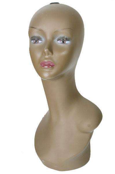Styrofoam Head with Full Makeup - Beautiful Black Hair