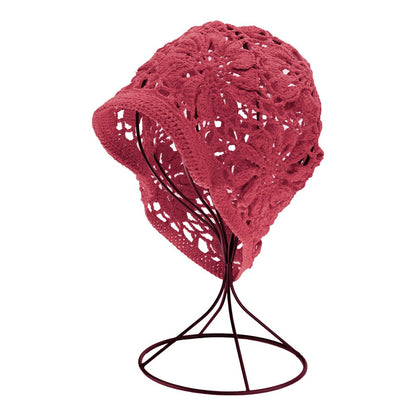Handmade Fashion Floral Crochet Bucket Hat - Burgundy