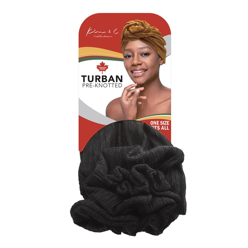 Premium Ribbed Georgette Style Pre-Knotted Turban - Black #92800