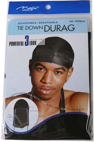 Magic Collection Adjustable Tie Down Du Rag #4769BLA - Beautiful Black Hair