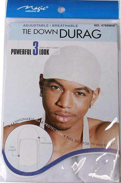 Magic Collection Adjustable Tie Down Du Rag #4769WHI - Beautiful Black Hair