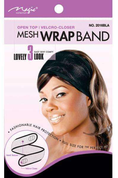 Magic Collection Open Top Mesh Wrap Band #2016BLA Black - Beautiful Black Hair
