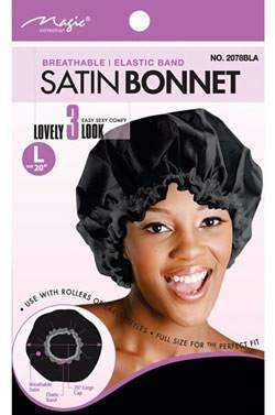 Magic Collection Large Satin Bonnet #2078BLA Black - Beautiful Black Hair