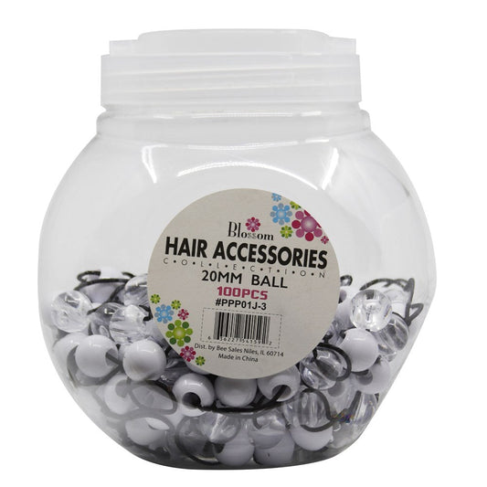 Magic Collection Hair Baubles Jar of 100 - Clear & White #PPP01J-3