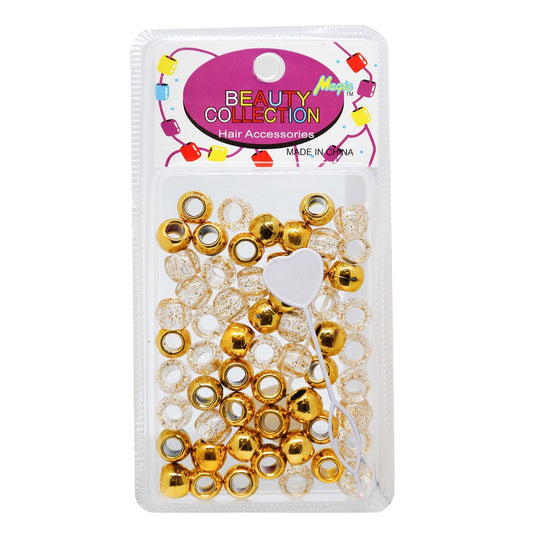 Beauty Collection Round Medium Hair Beads - Metallic Gold & Clear /Glitter #MET2GOL