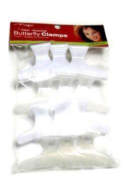 Magic Collection Butterfly Clamp 2"- Clear & White - Beautiful Black Hair