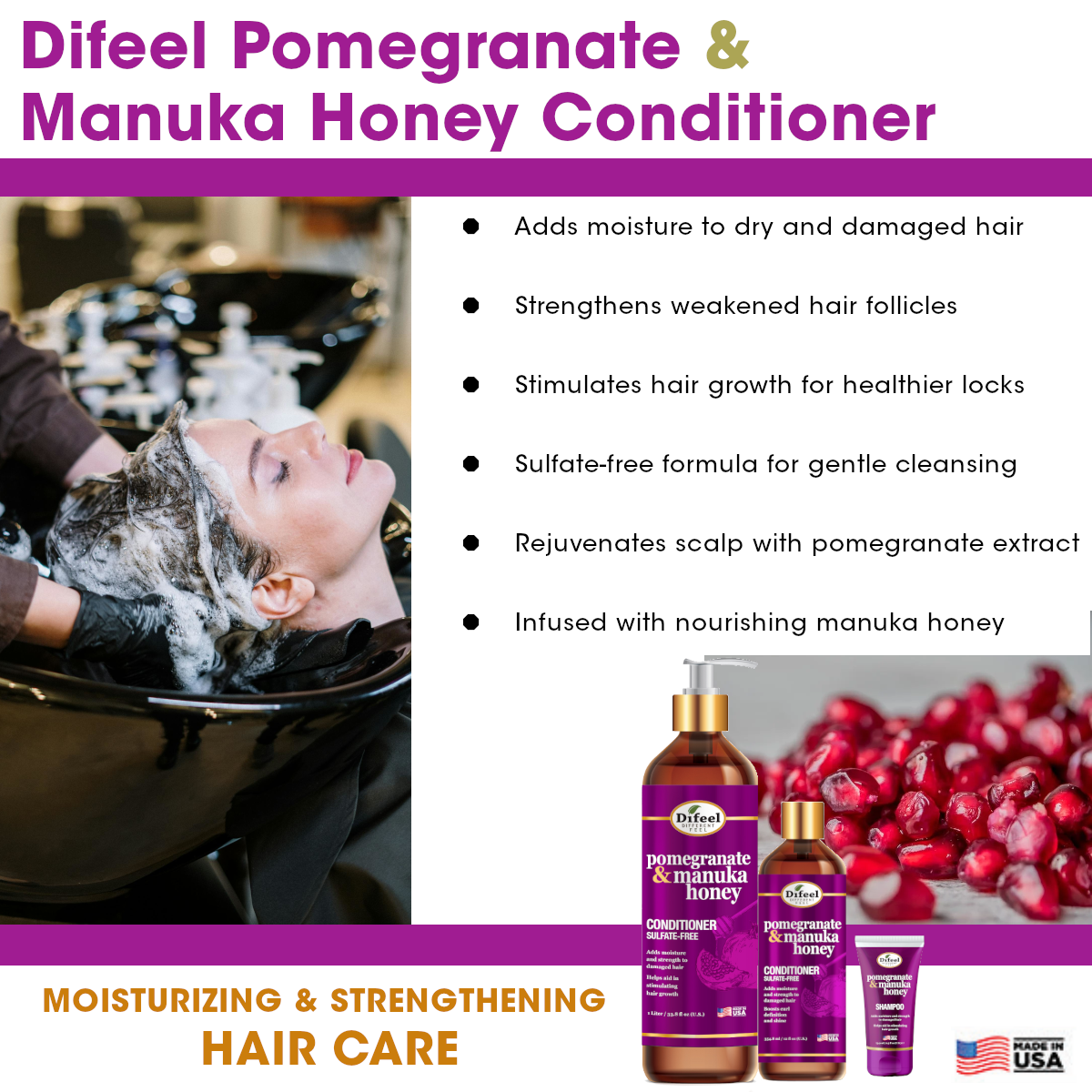 Difeel Pomegranate & Manuka Honey Sulfate Free Conditioner 12oz
