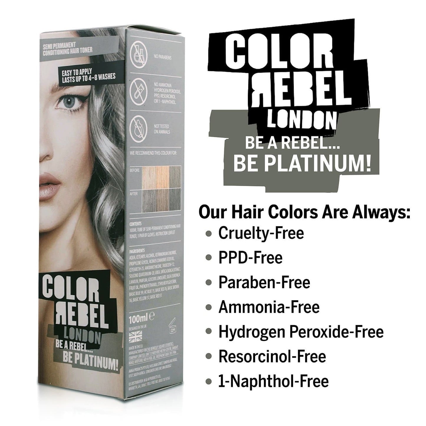 Color Rebel London Semi-Permanent Conditioning Hair Toner - Be Platinum