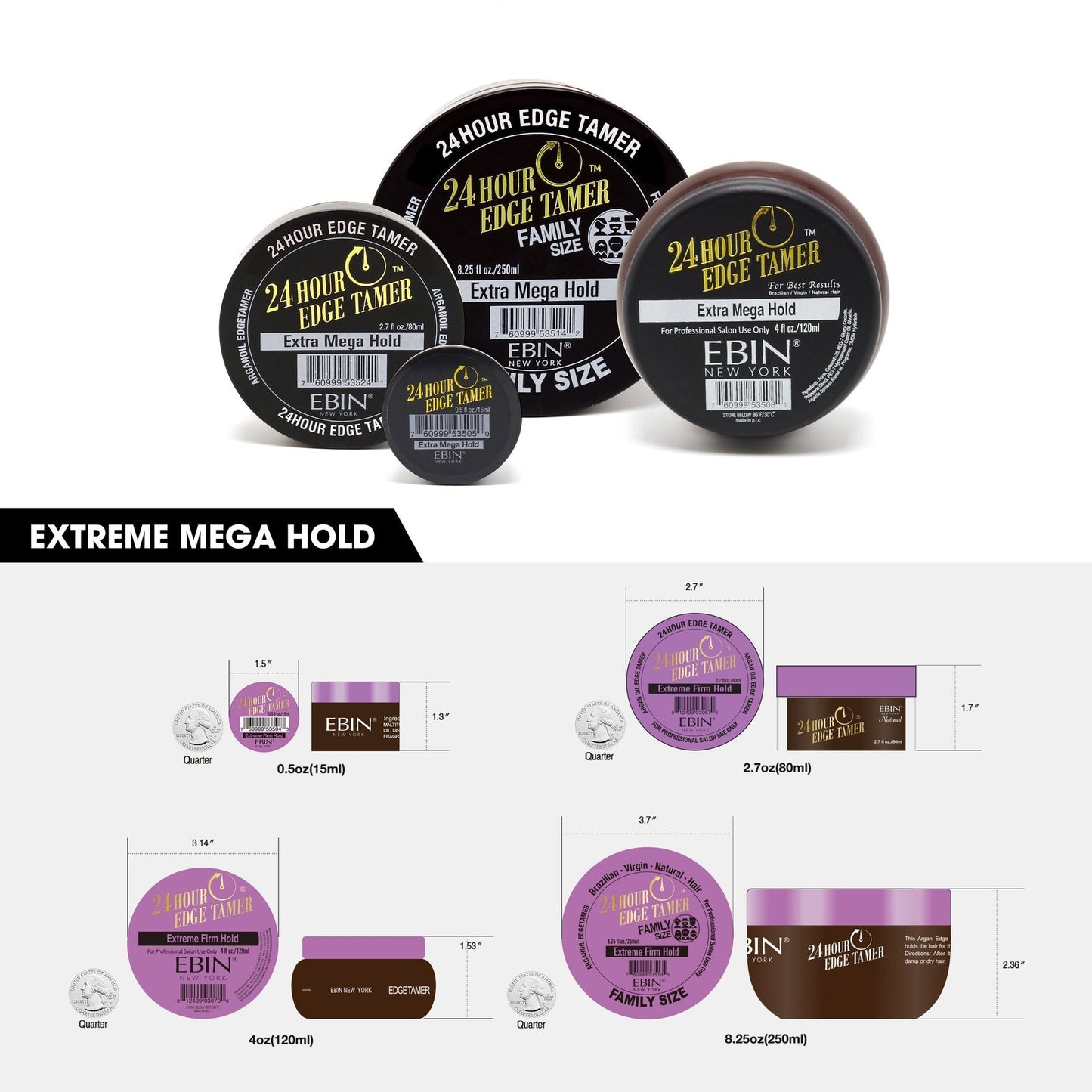 EBIN 24 Hour Edge Tamer Extra Mega Hold Family Size 8.25oz