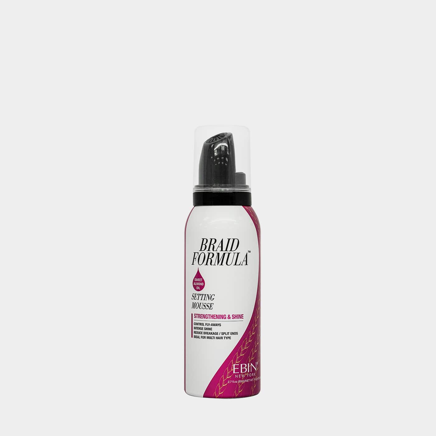EBIN Braid Formula Strengthening & Shine Setting Mousse - Sweet Almond Oil 2.7oz