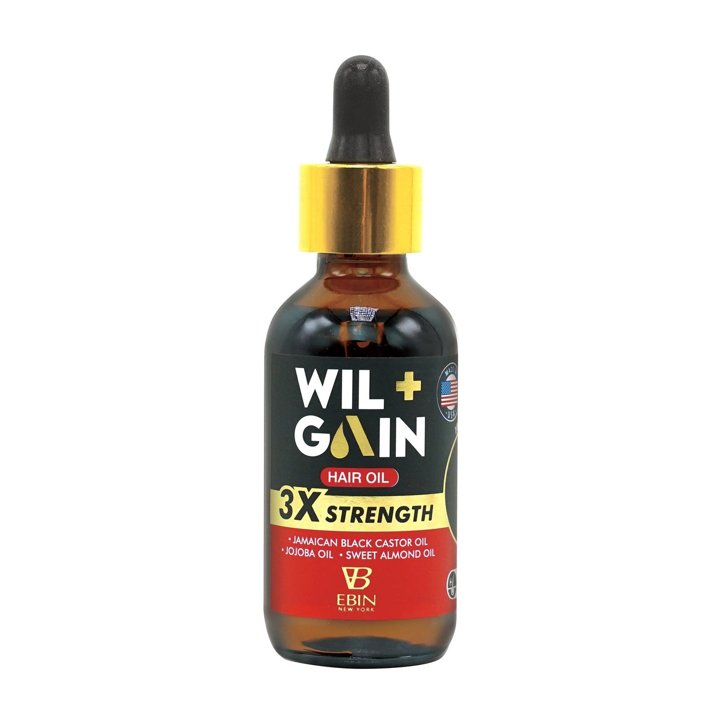 EBIN Wil+Gain 3X Strength Hair Oil - Nourishing & Anti-Breakage w/ Jamaican Black Castor + Jojoba + Sweet Almond Oil