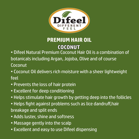 Difeel Premium Natural Hair Oil - Coconut Oil 7.78oz
