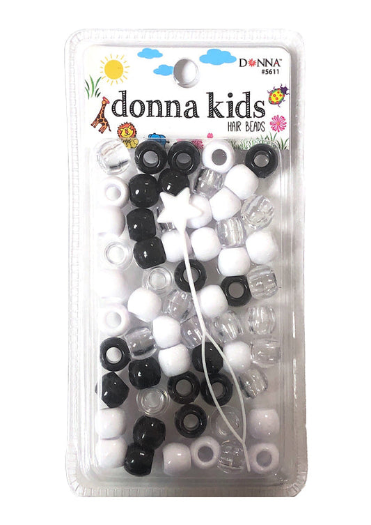 Donna Kids Hair Beads - Black, White & Clear #5611