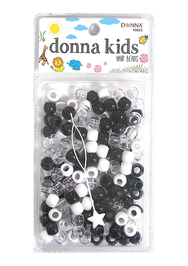 Donna Kids Medium Hair Beads - Black, White & Clear #5655