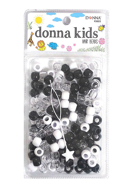 Donna Kids Medium Hair Beads - Black, White & Clear #5655
