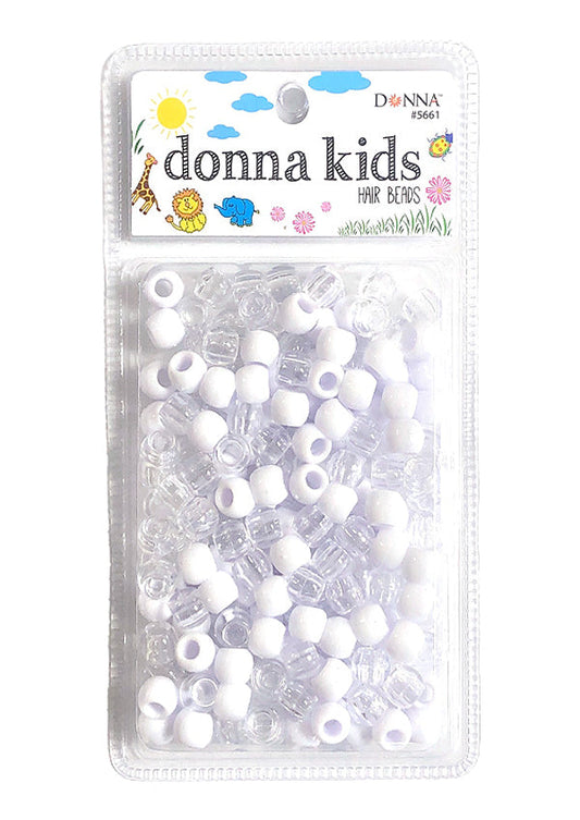 Donna Kids Medium Hair Beads - Clear & White #5661