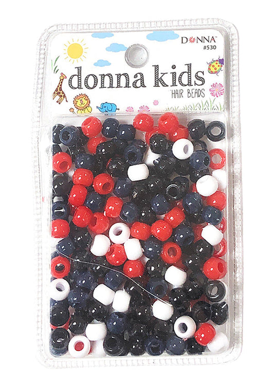 Donna Kids Small Hair Beads - Red, Navy, Black & White #530