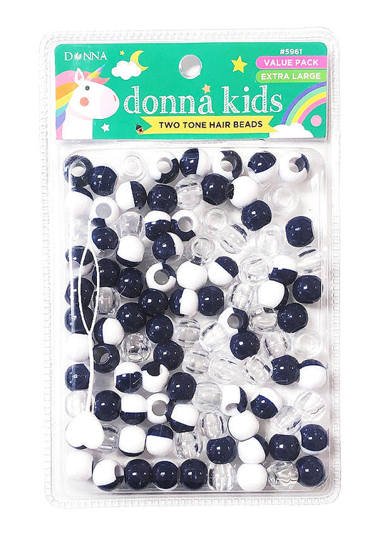 Donna Kids Two Tone Hair Beads - #5961 Navy, Clear & White