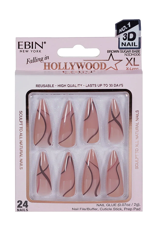 EBIN Press-On Nails Falling in Hollywood - Brown Sugar Babe X-Long #NN3DH006
