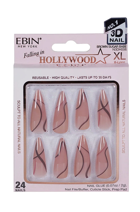 EBIN Press-On Nails Falling in Hollywood - Brown Sugar Babe X-Long #NN3DH006