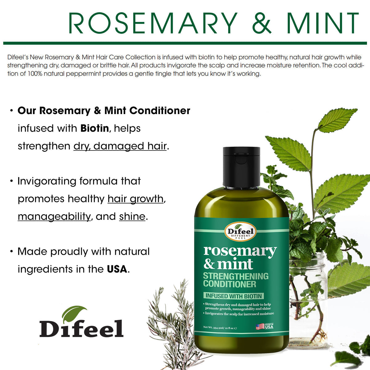Difeel Rosemary & Mint Strengthening Conditioner 12oz
