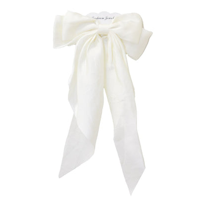 Long Tail Satin Hair Bow - Ivory
