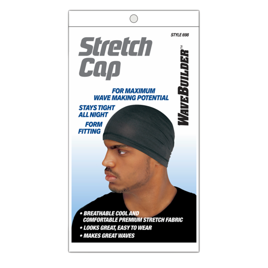 WaveBuilder Stretch Cap #698 Black - Deluxe Beauty Supply