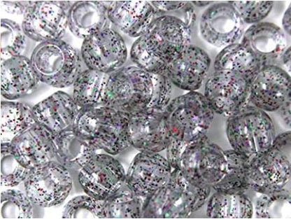 Tara Large Hair Beads - Clear w/ Multi-Color Glitter #9366
