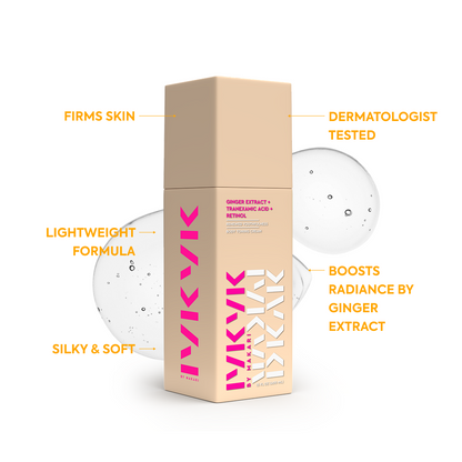 Makari IYKYK Ginger Extract + Tranexamic Acid + Retinol Body Toning Cream with text highlighting features on a white background