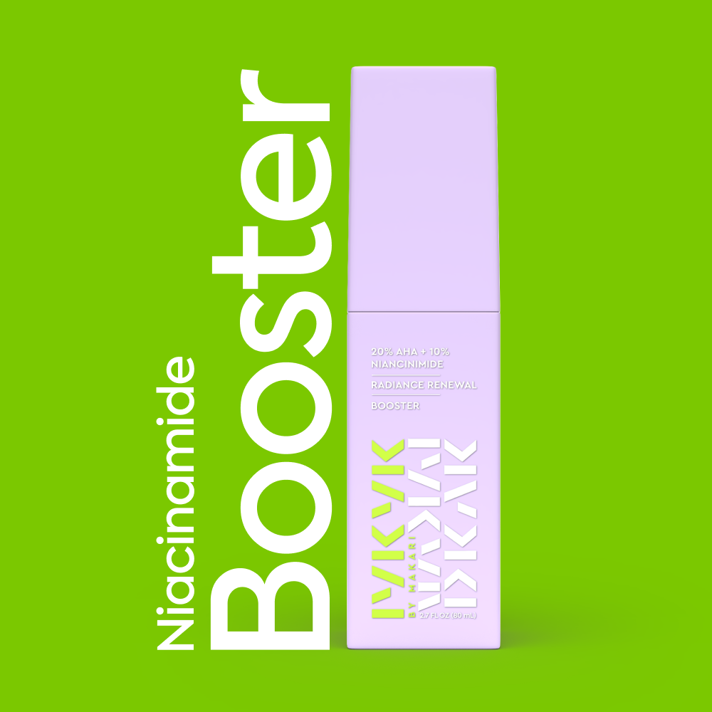 Niacinamide Booster packaging on a green background