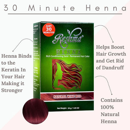 Reshma 30 Minute Henna Semi Permanent Hair Color - Natural Red Wine